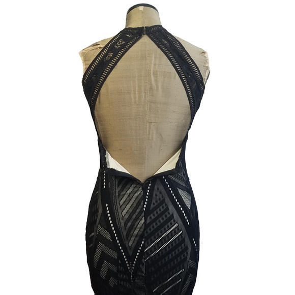 -NEW- Boutique stretch club mini black nude dress - Picture 6 of 8